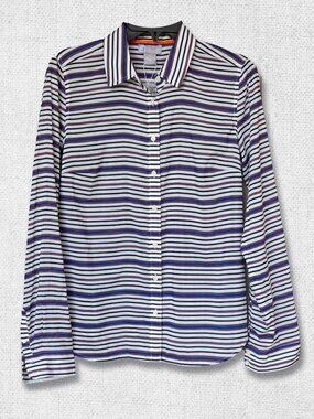JC Penney Silk Button Up Top White Stripe Sheer Breathable Corporate Shirt
